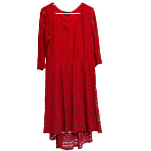 Vintage AUW Long Sleeve‎ Lacey Overlay Red Midi Dress Women's Size XL